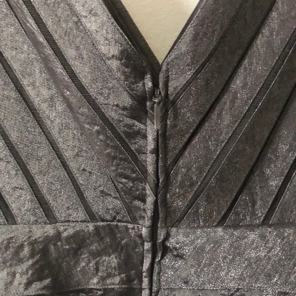 Adrianna Papell 2 Piece Formal Dress Top and Full Length Skirt Grey Metallic - Picture 5 of 13